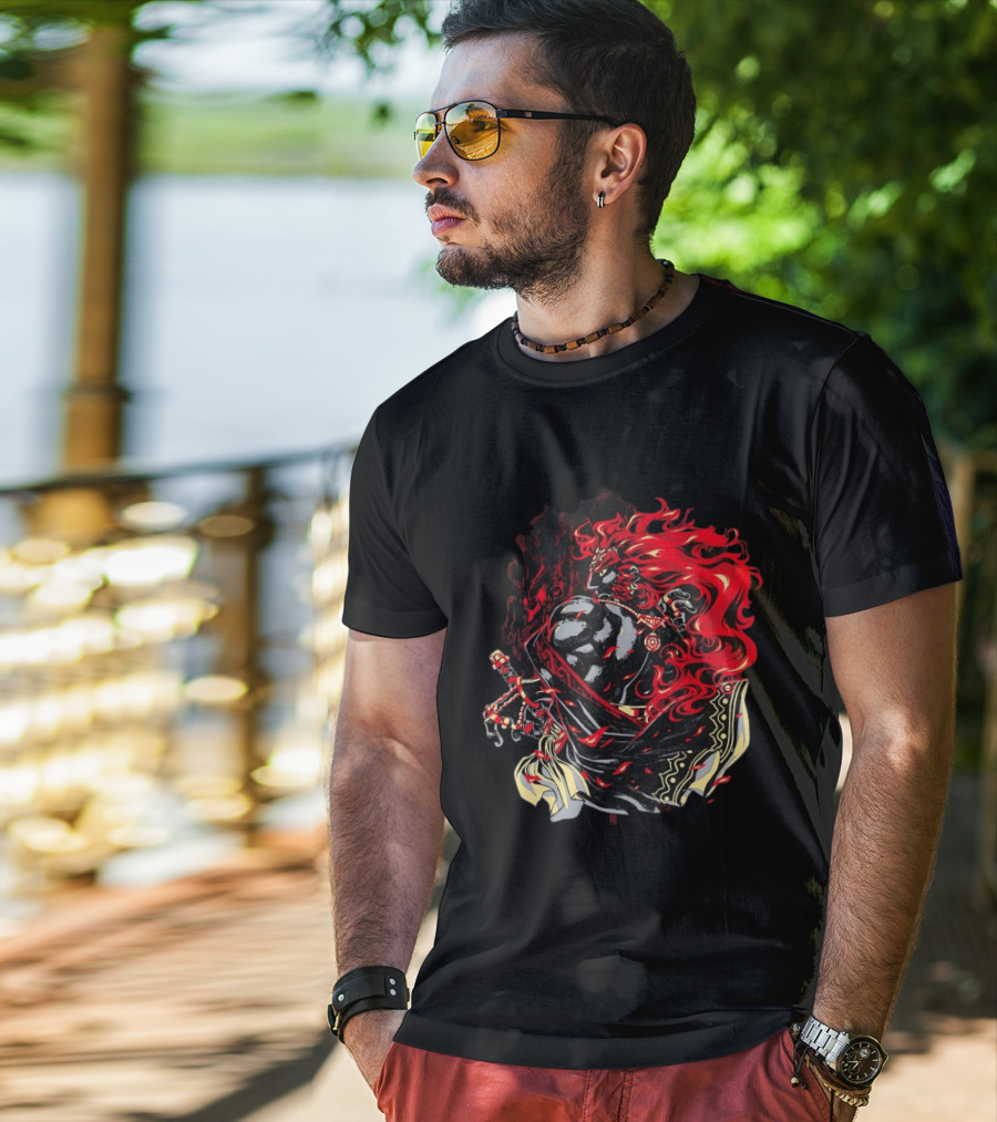 The Legend Of Zelda The Devourer Of Tomorrow Flamboyant Musketeer Warrior With Cape And Fiery Red Hair T-Shirt