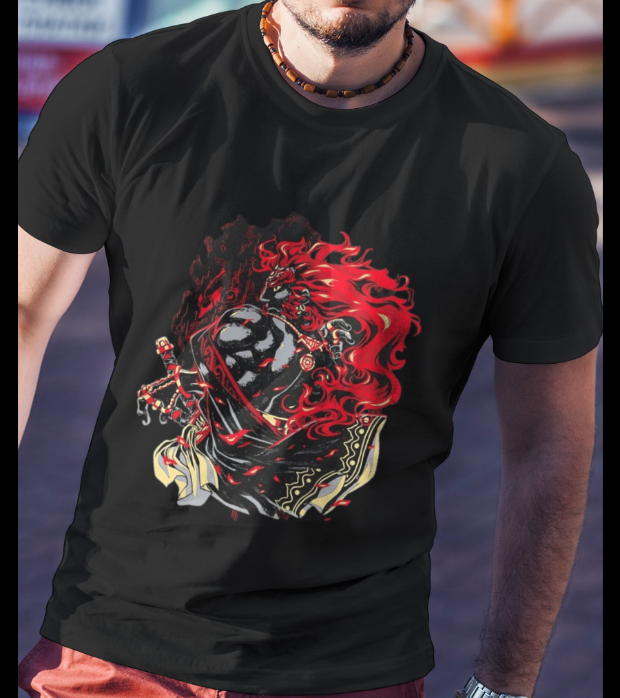 The Legend Of Zelda The Devourer Of Tomorrow Flamboyant Musketeer Warrior With Cape And Fiery Red Hair T-Shirt