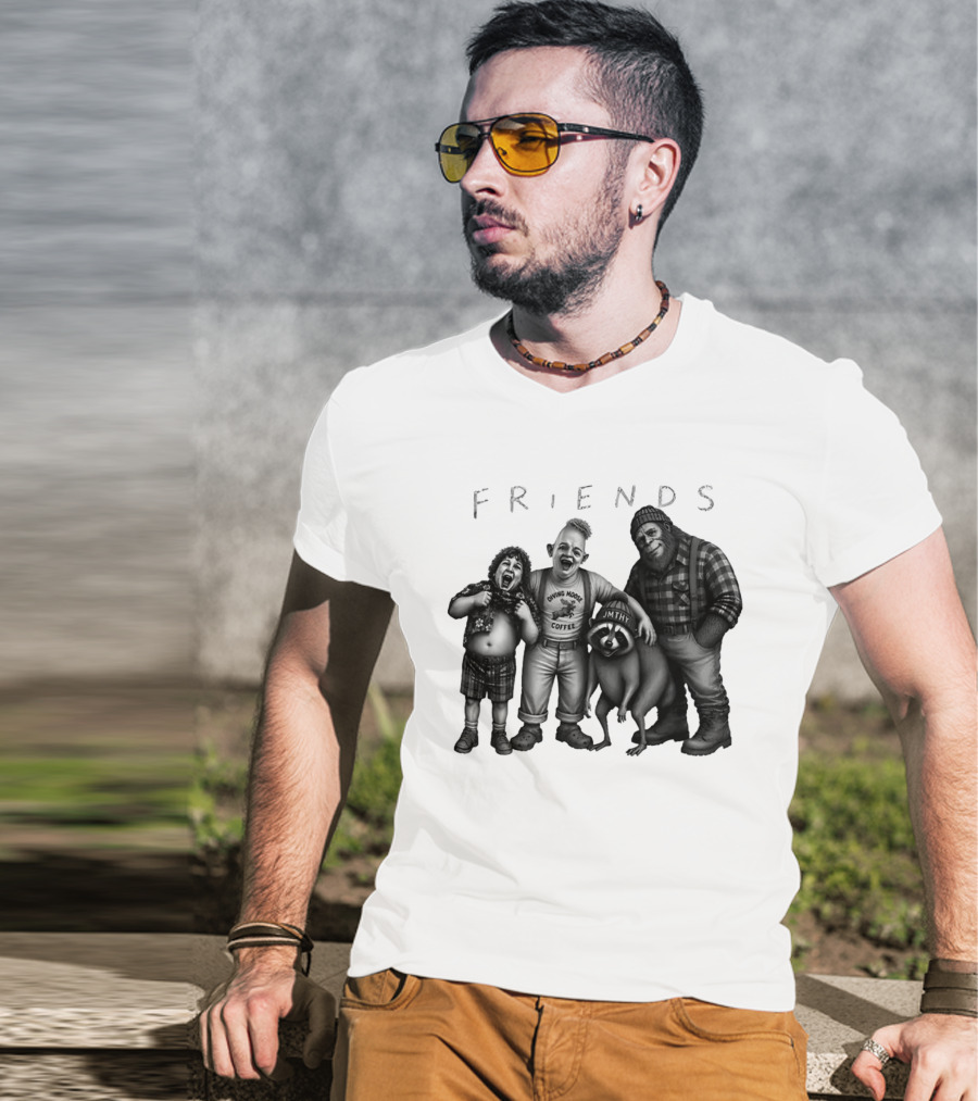 Friends Owning Moose Coffee Jmthy Big Foot Raccoon T-Shirt