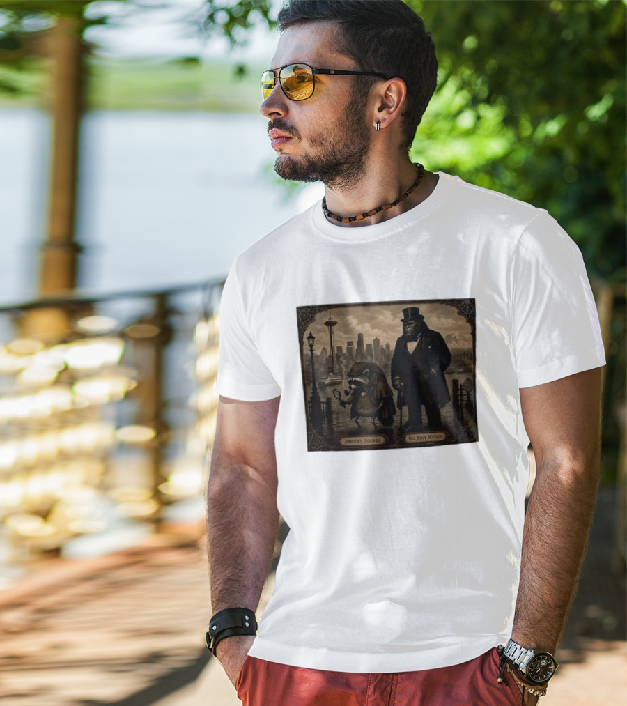 Jimothy Holmes Bigfoot Watson In Vintage Detective Scene Seattle Skyline T-Shirt