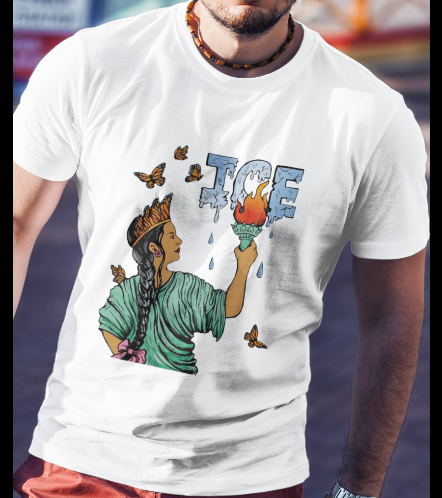 Liberty ICE Melt Activism With Monarch Butterflies And Torch Symbolism T-Shirt