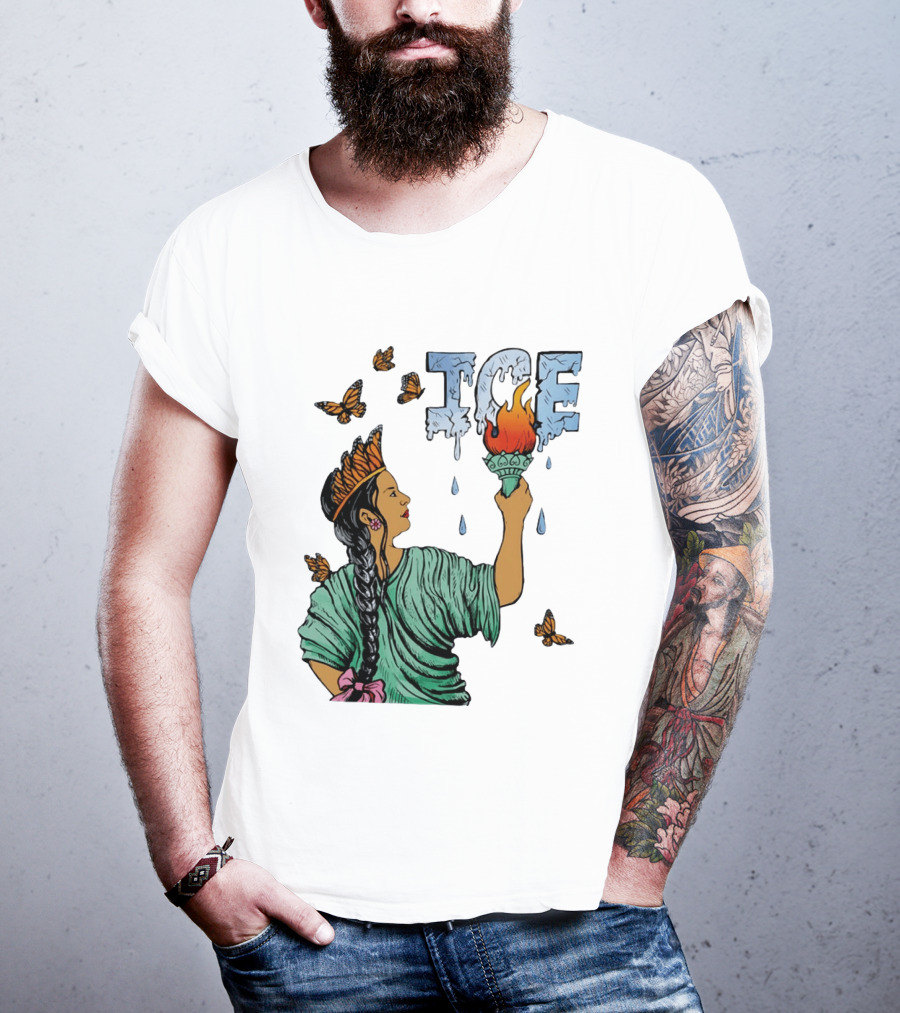 Liberty ICE Melt Activism With Monarch Butterflies And Torch Symbolism T-Shirt