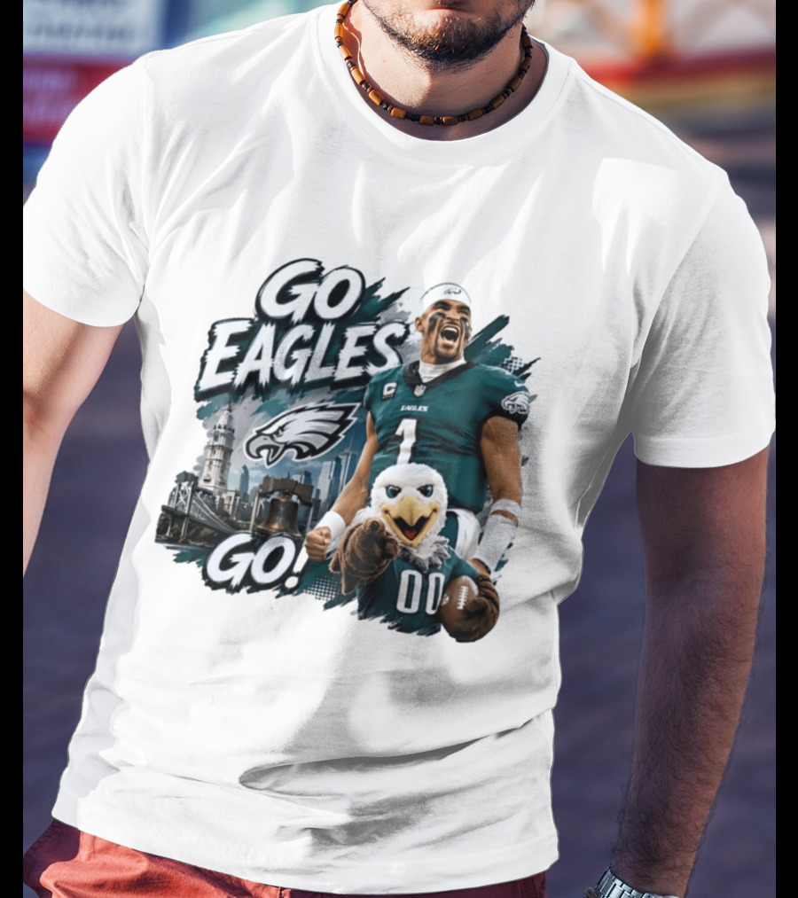 Go Eagles Go Philadelphia Eagles Jalen Hurts Swoop Football Skyline T-Shirt