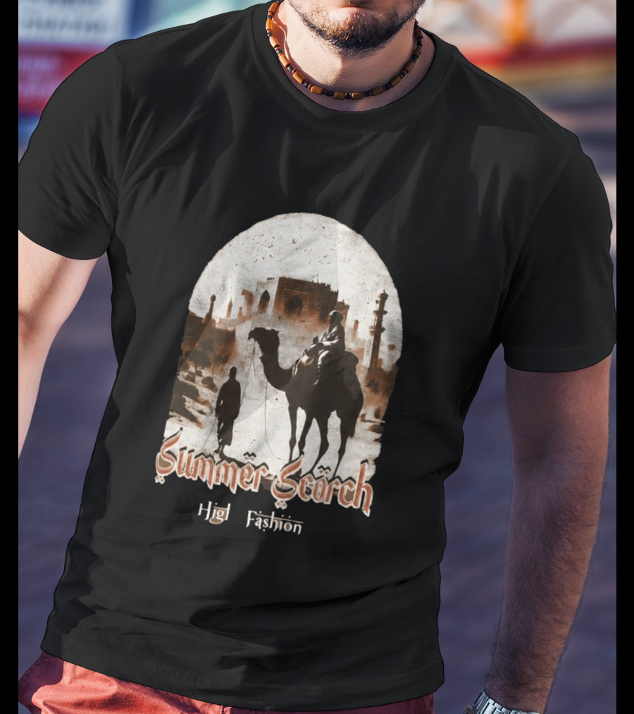 Summer Scorch High Fashion Camel Caravan Desert Scene T-Shirt