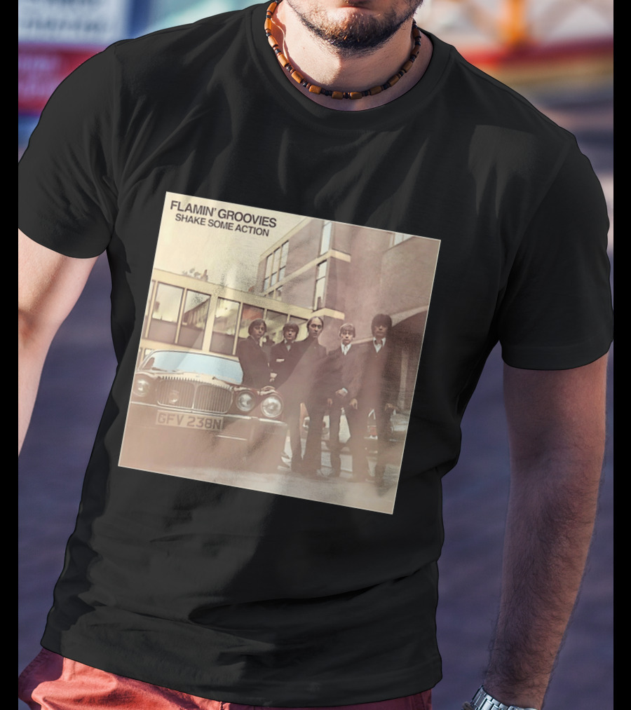 Flamin' Groovies Shake Some Action 50th Anniversary Album Cover Retro Car Scene T-Shirt