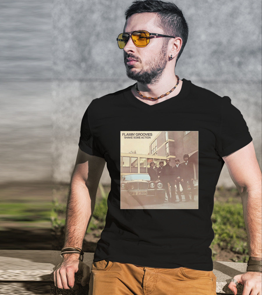Flamin' Groovies Shake Some Action 50th Anniversary Album Cover Retro Car Scene T-Shirt