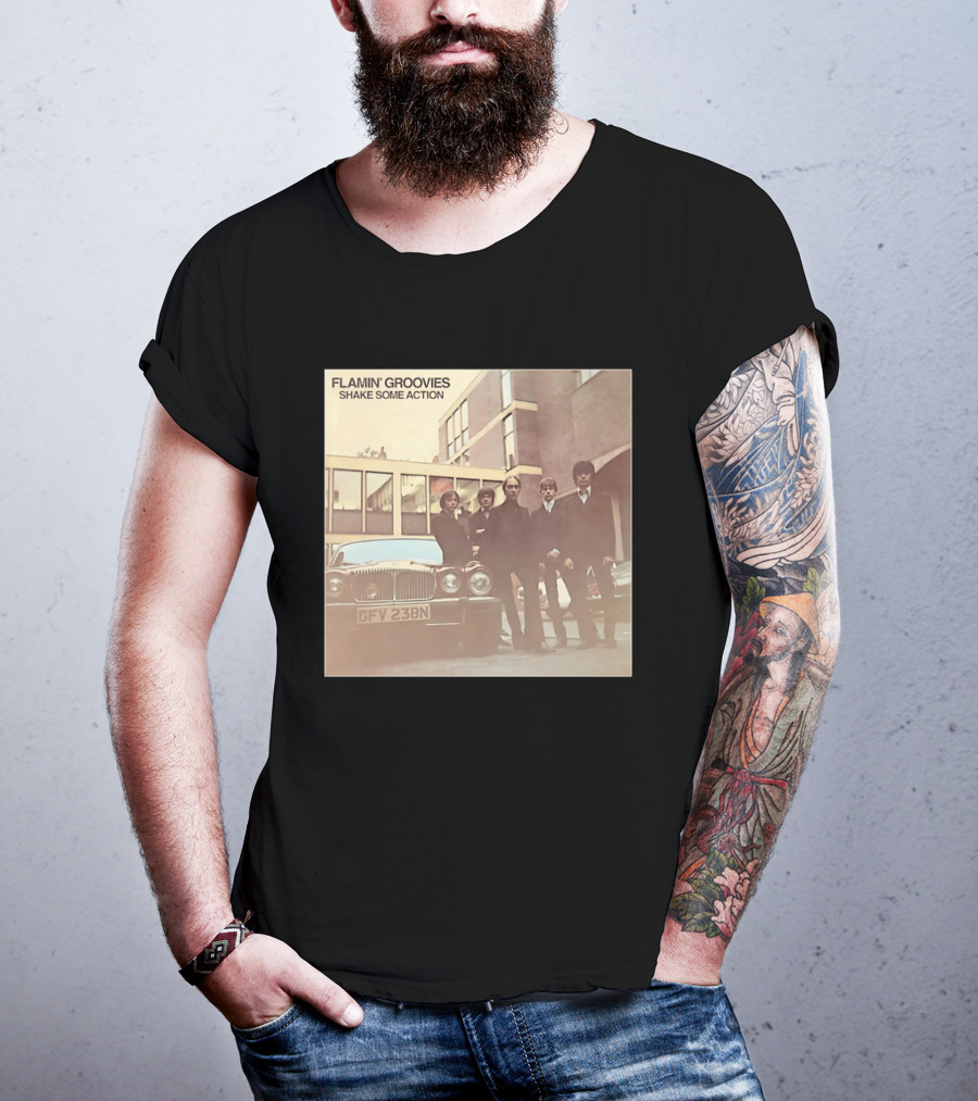 Flamin' Groovies Shake Some Action 50th Anniversary Album Cover Retro Car Scene T-Shirt
