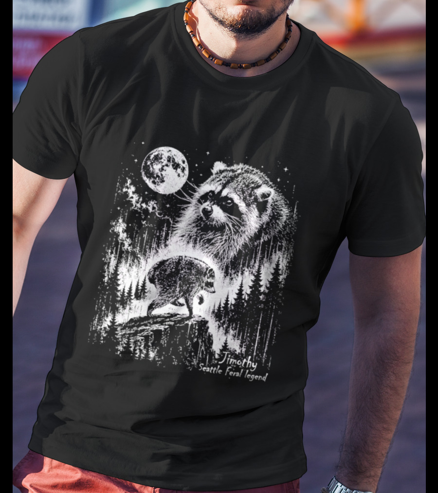 Jimothy Raccoon Scenic Trail Legend Moonlit Wilderness Forest Scene T-Shirt