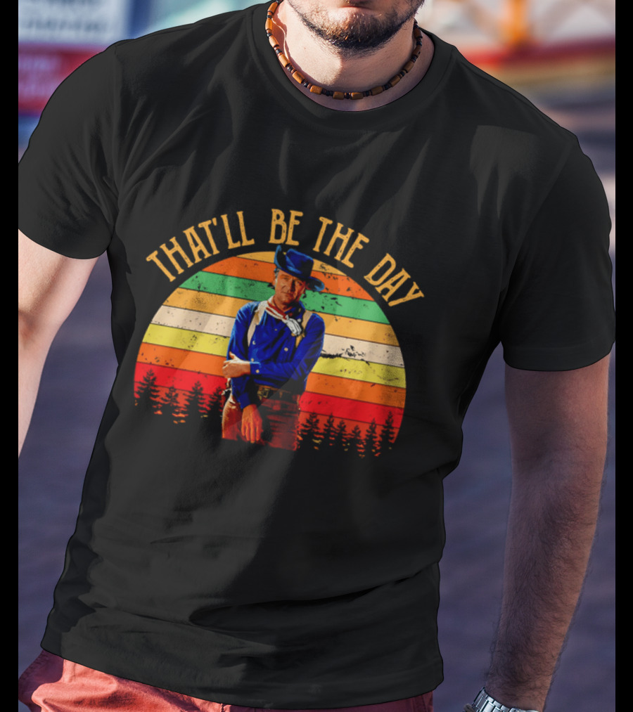 John Weyne That'll Be The Day Vintage Western Style Striped Sunset T-Shirt
