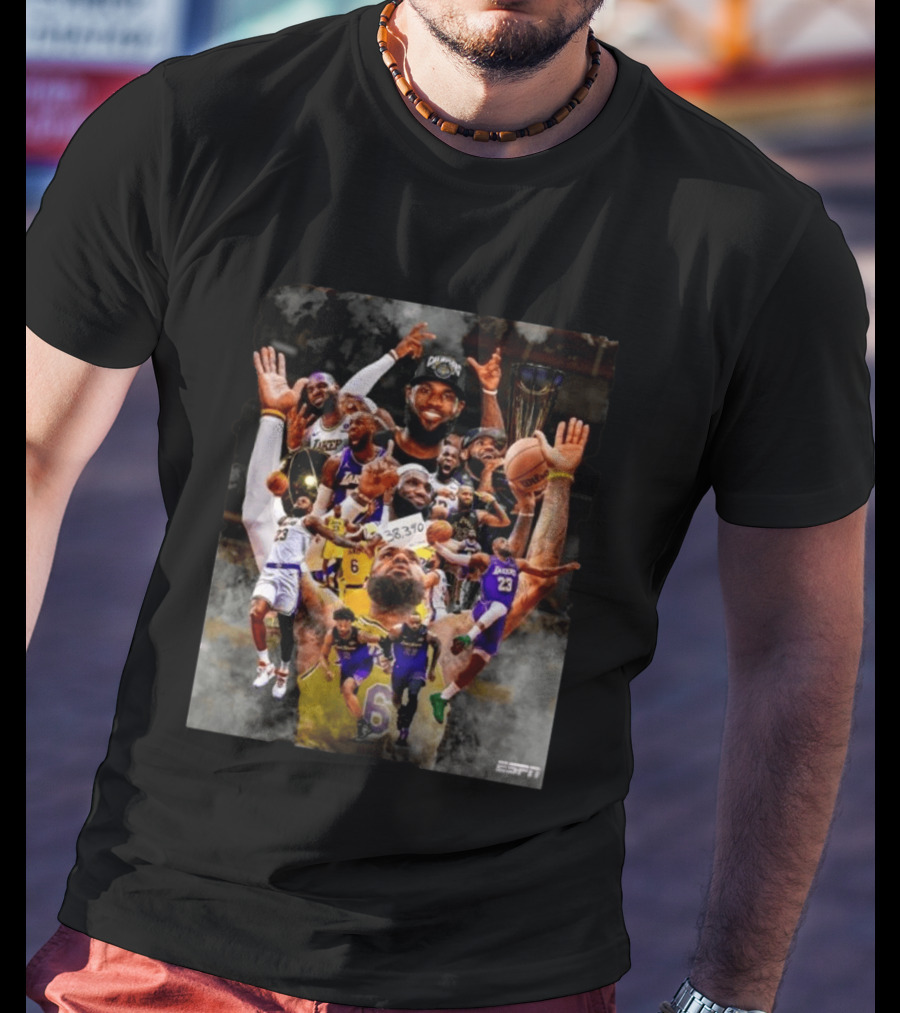 LeBron James Los Angeles Lakers ESPN Championship Highlights And Career Achievements T-Shirt