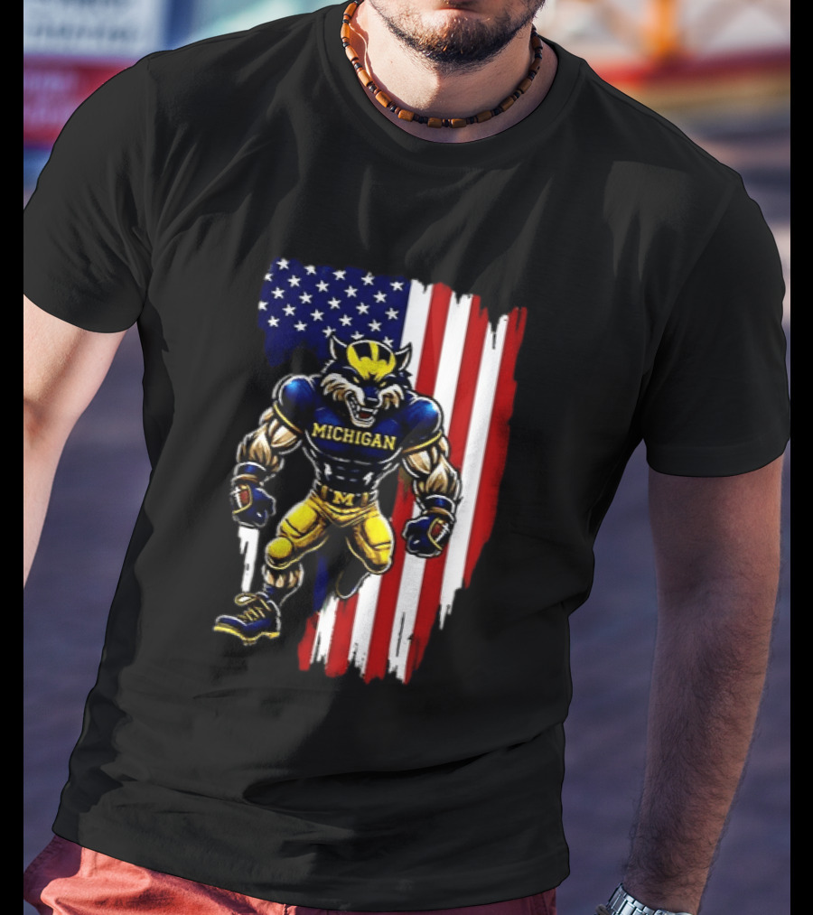 Michigan Wolverines We The People USA Flag Wolverine T-Shirt