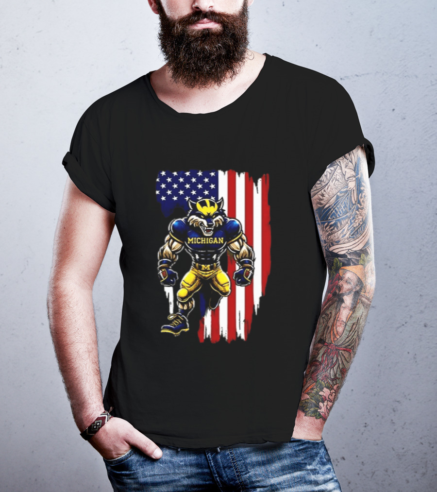 Michigan Wolverines We The People USA Flag Wolverine T-Shirt