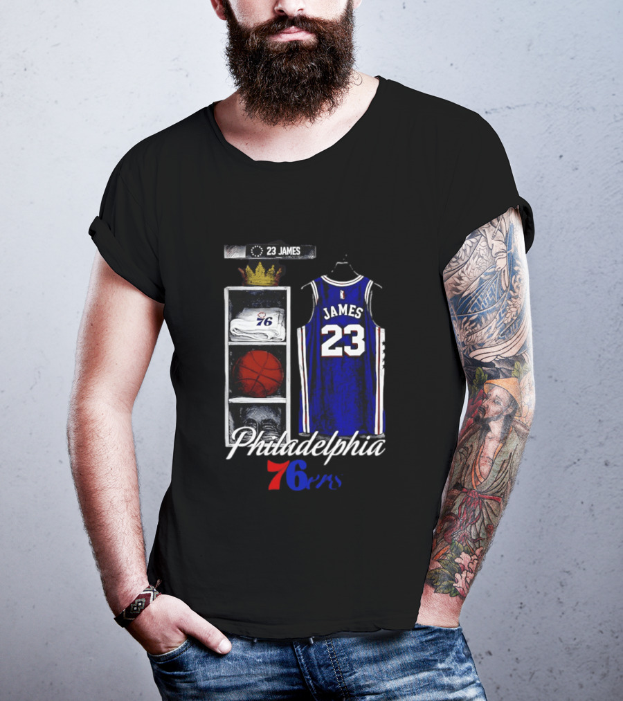 Philadelphia 76ers LeBron James 23 Basketball Jersey Locker Room Display T-Shirt