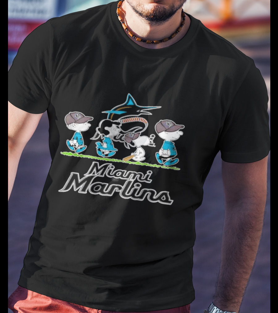 Peanuts Gang With Baseball Bats Miami Marlins Team T-Shirt