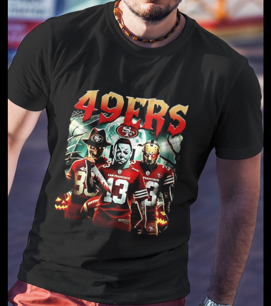 San Francisco 49ers Halloween Horror 2026 Freddy Jason Michael Myers T-Shirt