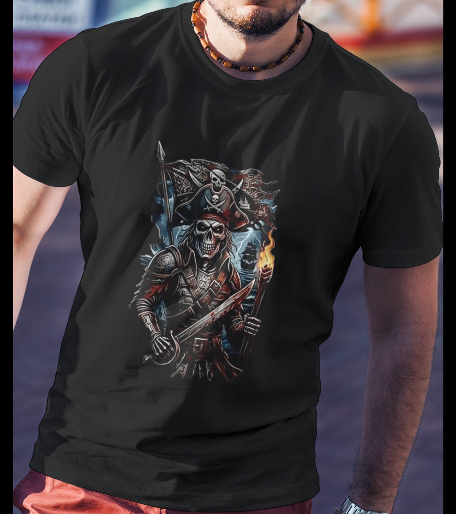 Tampa Bay Buccaneers Runs In My Blood Skeleton Pirate With Sword And Torch T-Shirt