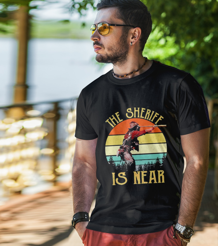 The Sheriff Is Near Western Cowboy Retro Sunset T-Shirt