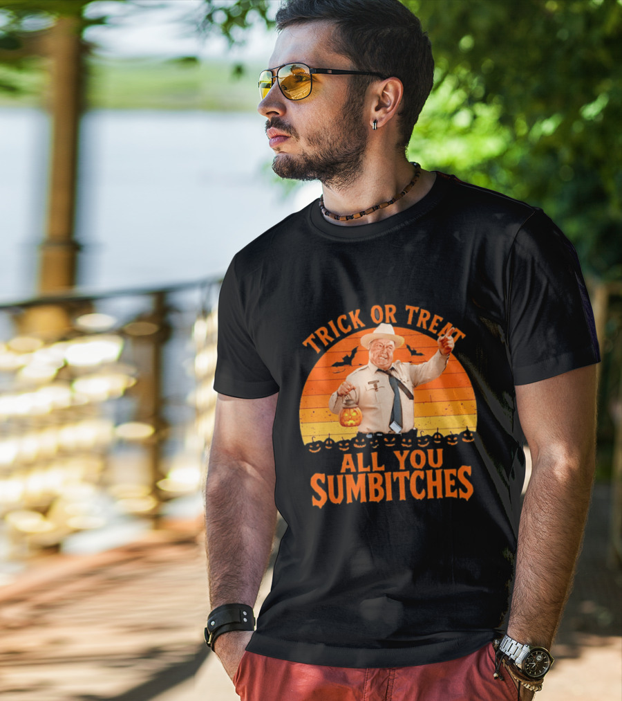 Trick Or Treat All You Sumbitches Halloween Officer Pumpkin Lantern T-Shirt