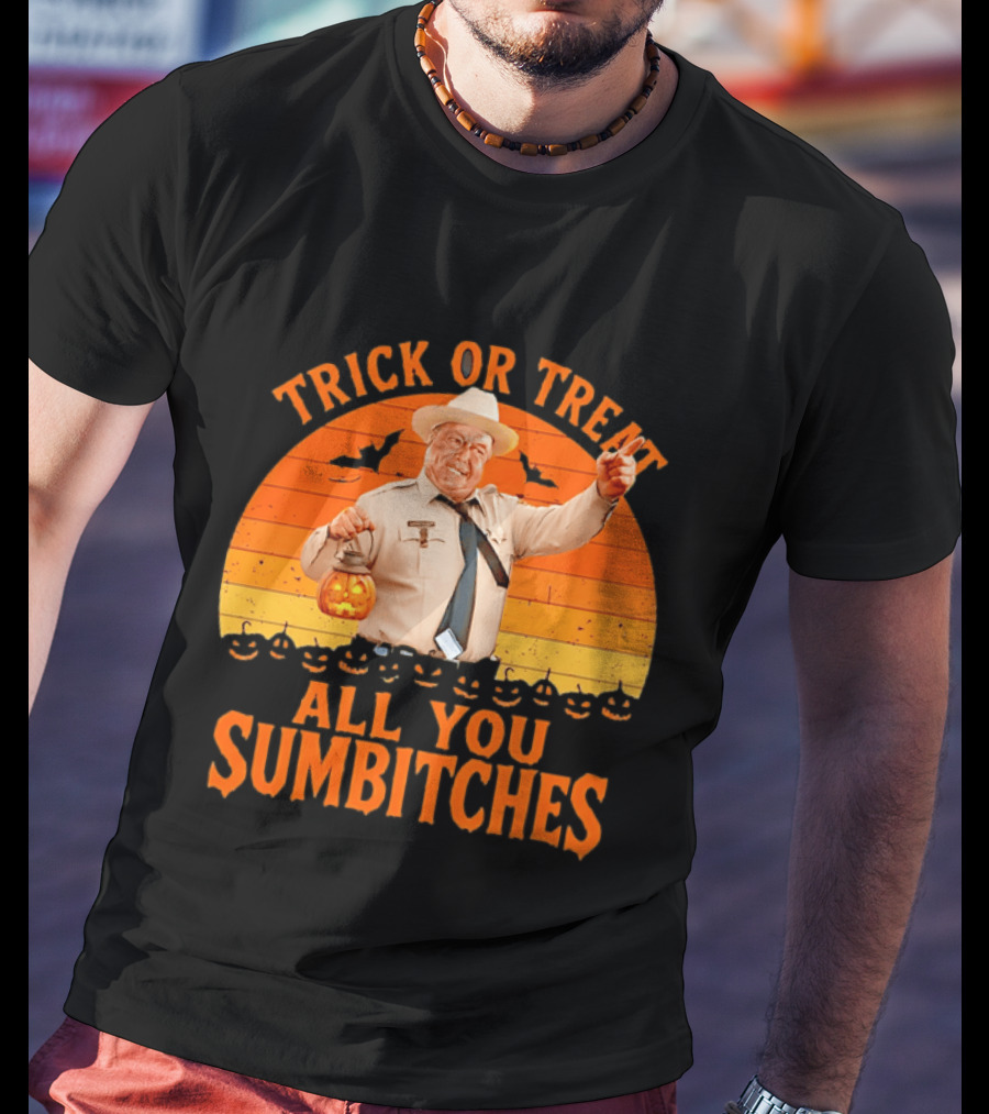 Trick Or Treat All You Sumbitches Halloween Officer Pumpkin Lantern T-Shirt
