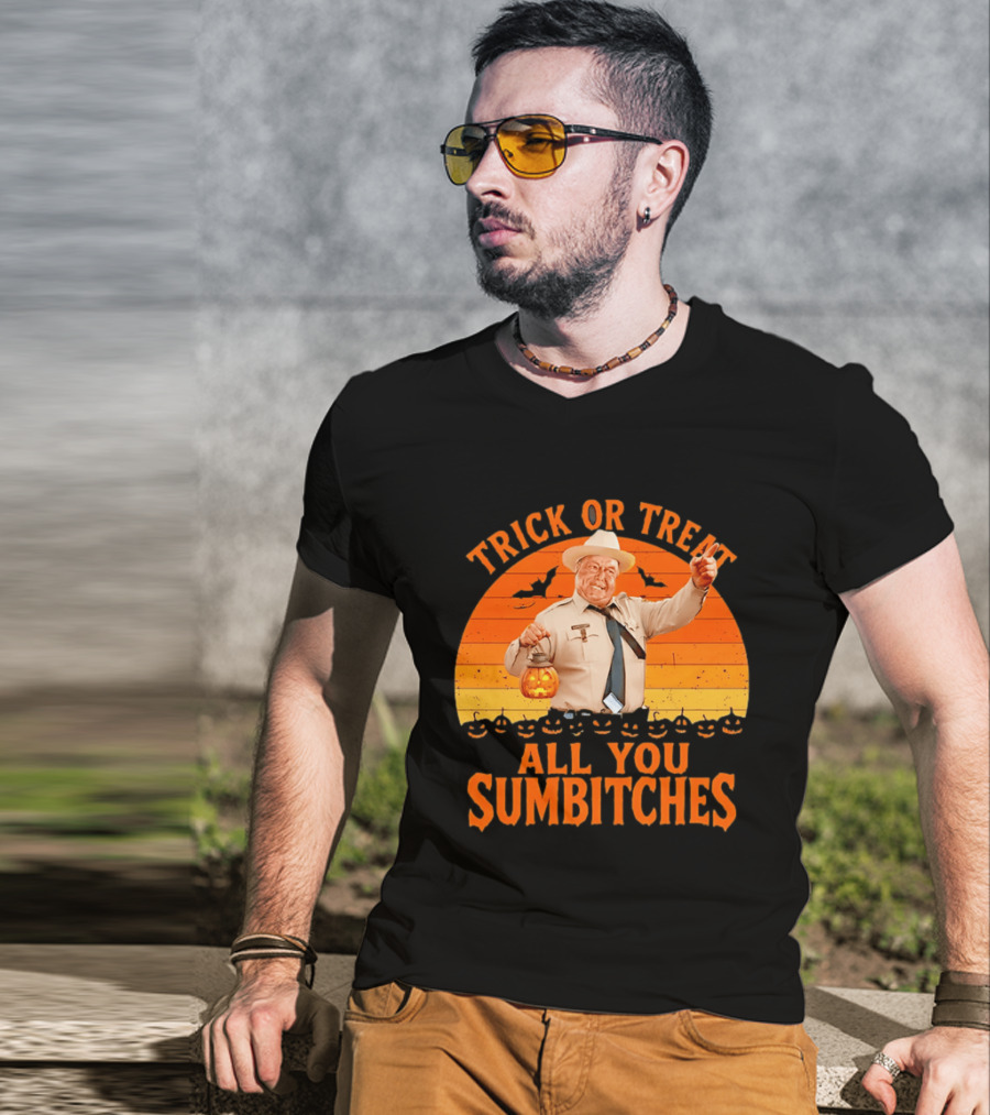 Trick Or Treat All You Sumbitches Halloween Officer Pumpkin Lantern T-Shirt