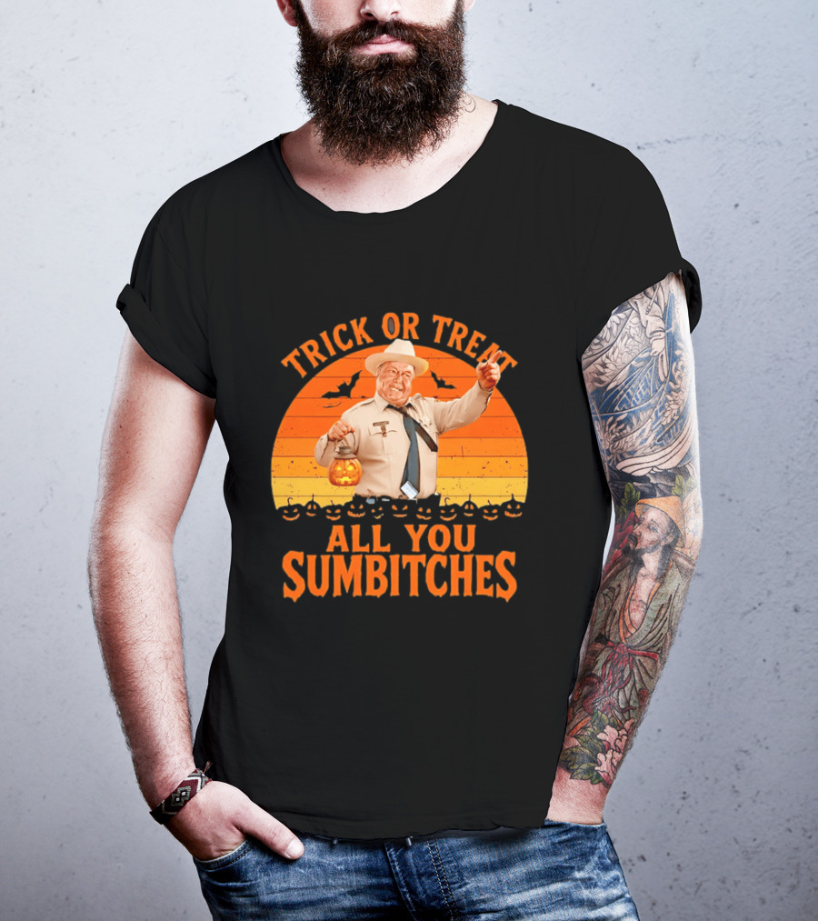 Trick Or Treat All You Sumbitches Halloween Officer Pumpkin Lantern T-Shirt