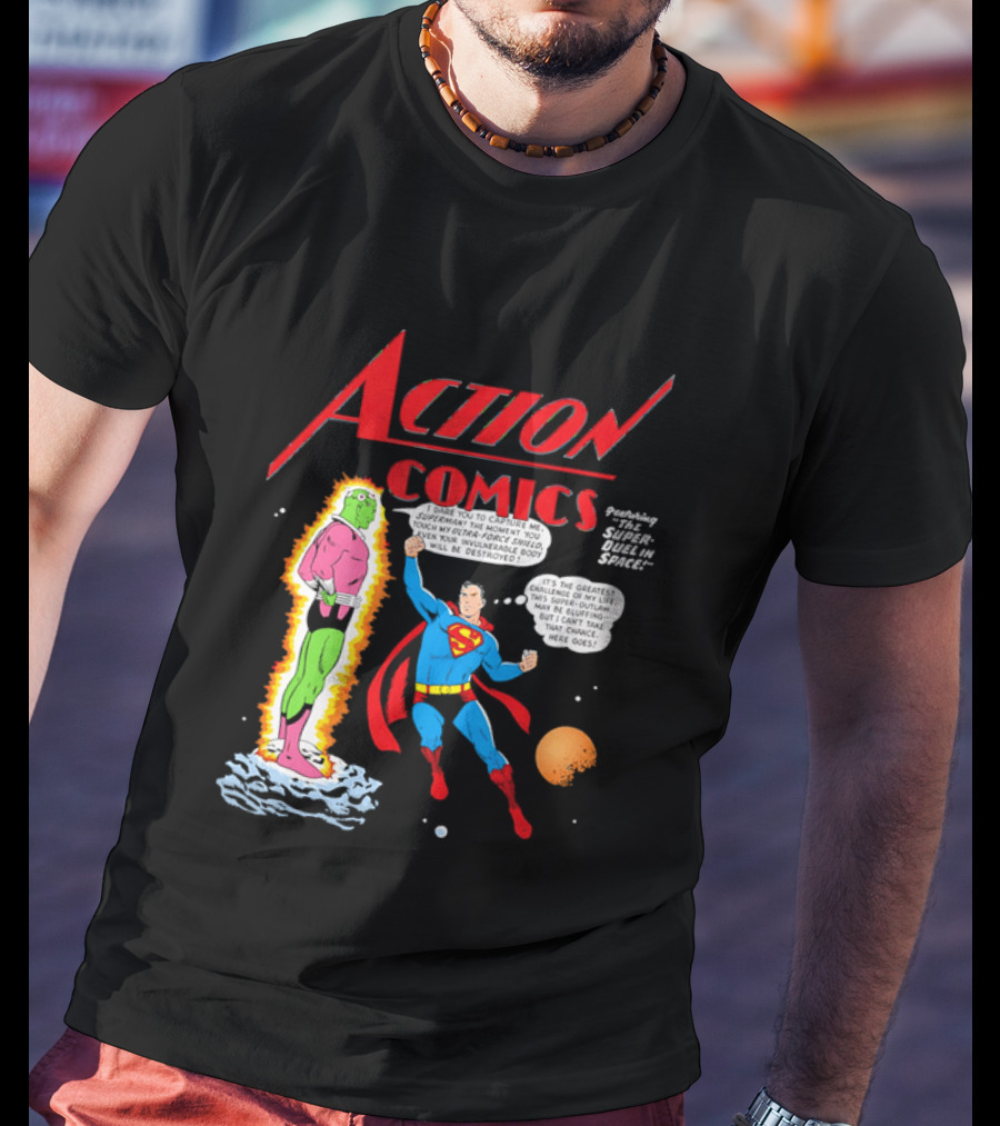 Action Comics Superman I Dare You To Capture Me Super Duel In Space T-Shirt