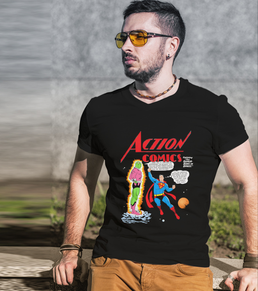 Action Comics Superman I Dare You To Capture Me Super Duel In Space T-Shirt