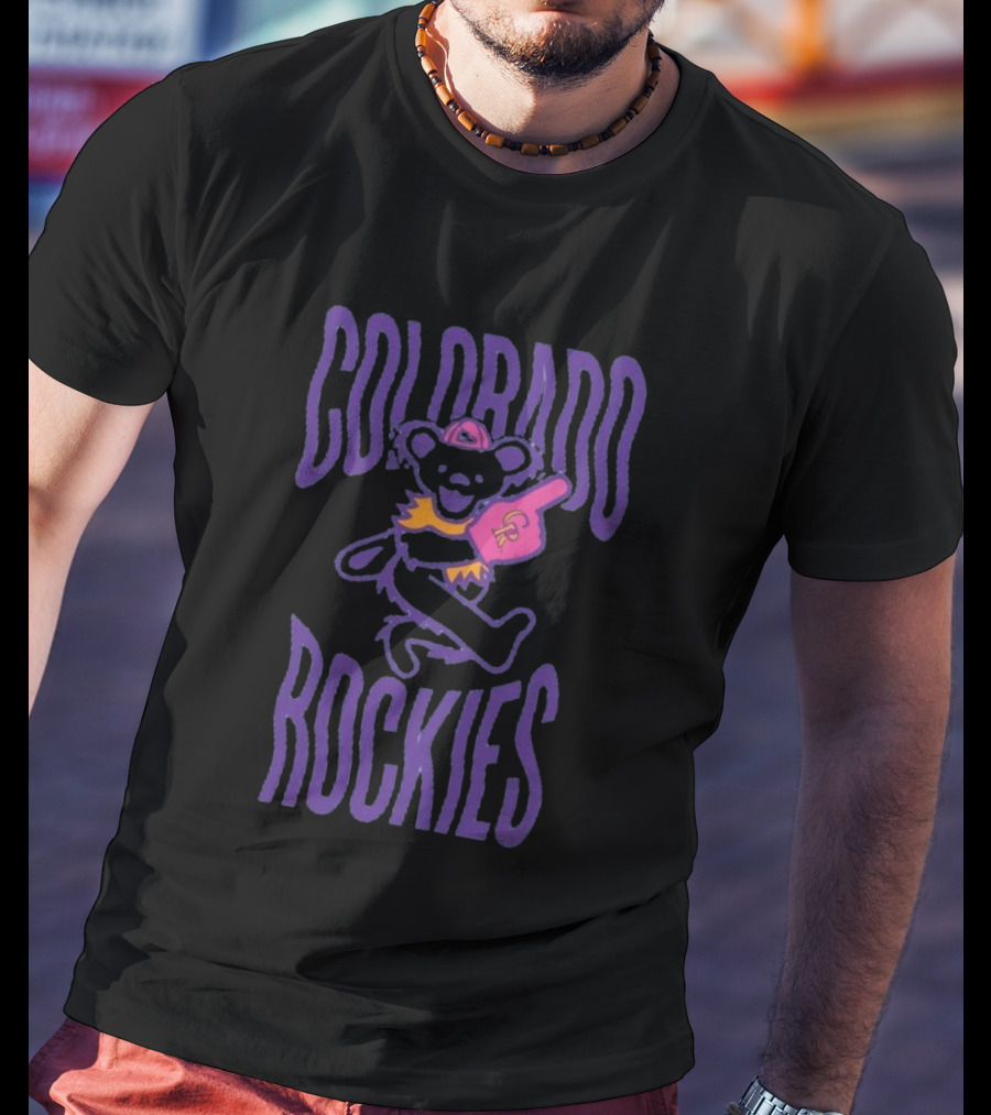 Colorado Rockies Grateful Dead Bear With Foam Finger Fan T-Shirt