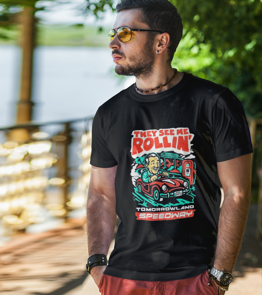 They See Me Rollin Tomorrowland Speedway DSNY55 Red Car T-Shirt