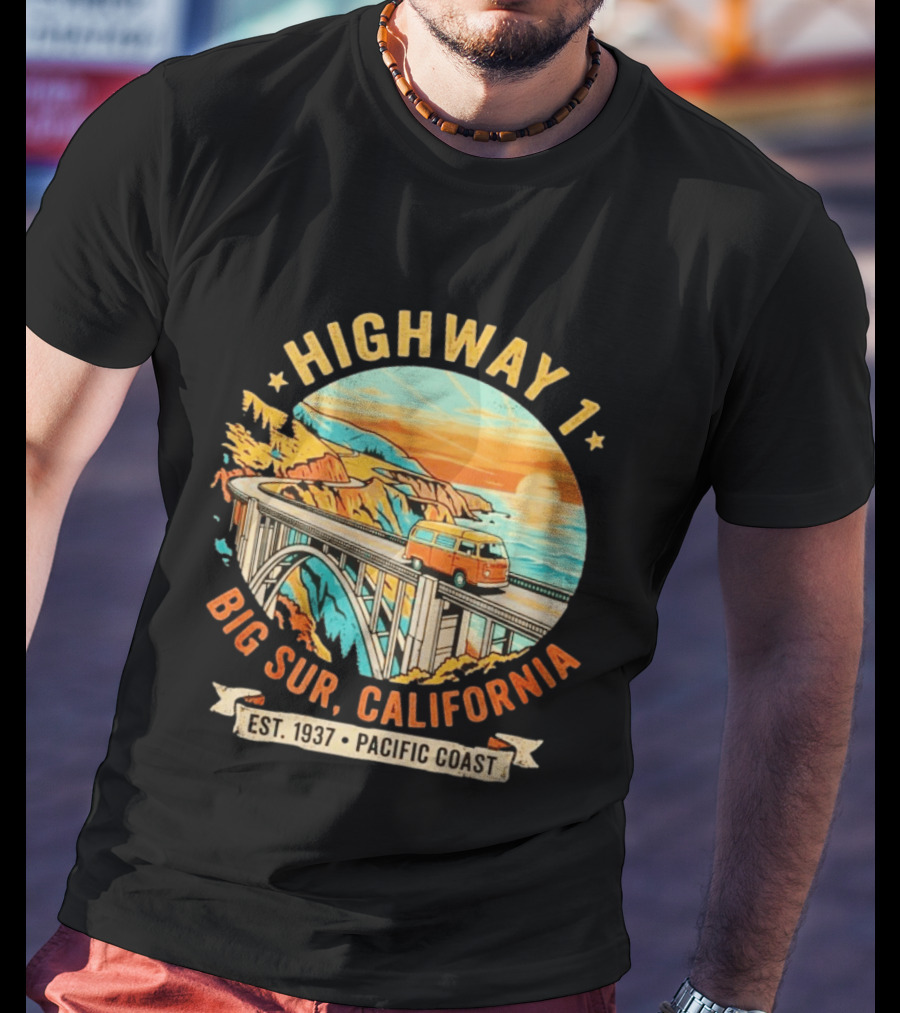Highway 1 Big Sur California Pacific Coast Est 1937 Vintage Scenic Road Trip T-Shirt