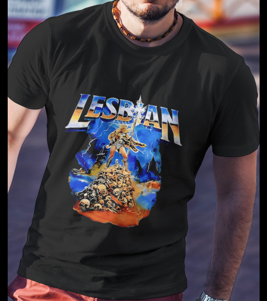 LESBIAN Warrior Epic Pose Amidst Pile Of Skulls And Lightning T-Shirt