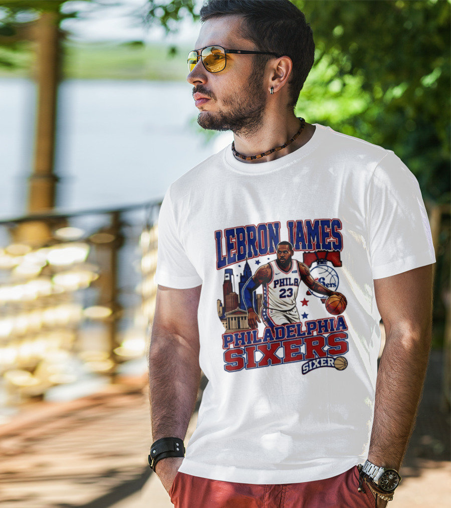 LeBron James Philadelphia Sixers No 23 Jersey Cityscape Basketball T-Shirt