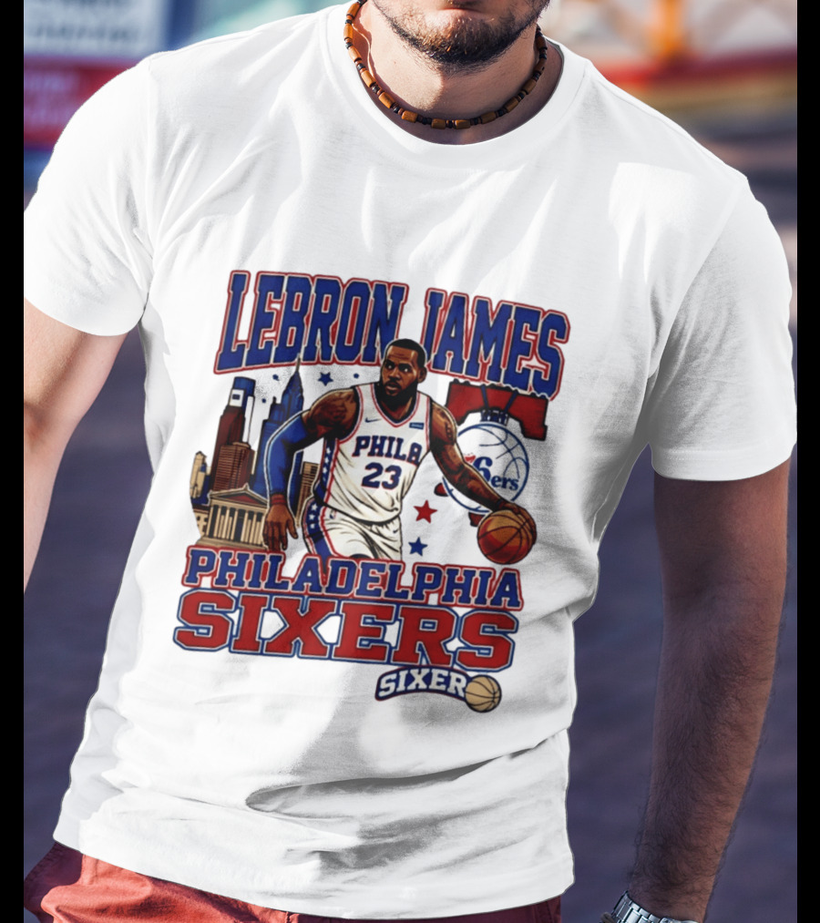 LeBron James Philadelphia Sixers No 23 Jersey Cityscape Basketball T-Shirt