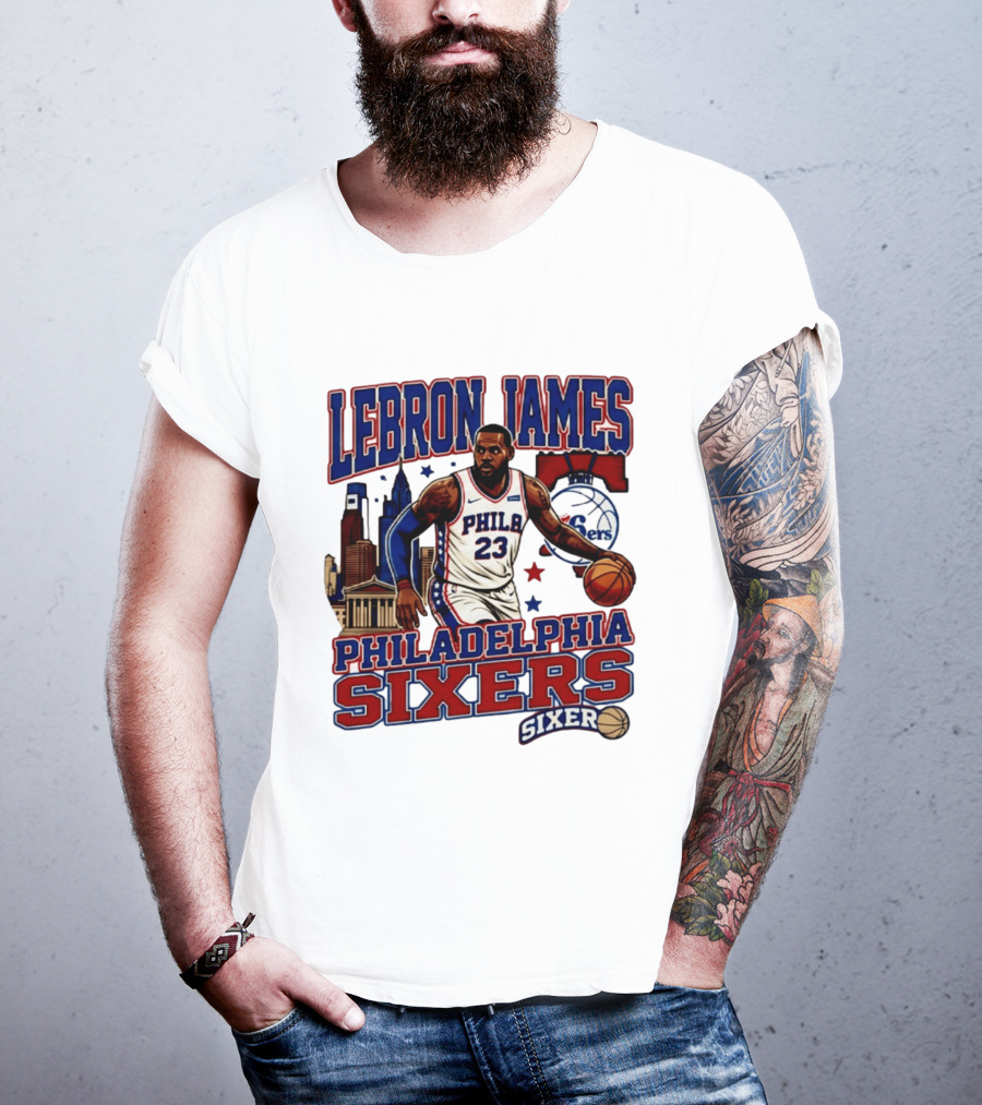 LeBron James Philadelphia Sixers No 23 Jersey Cityscape Basketball T-Shirt