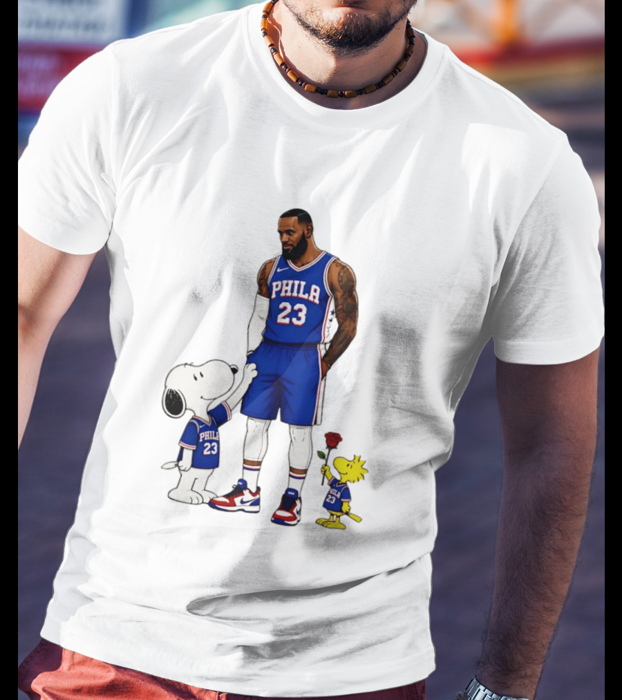 Philadelphia 76ers LeBron James With Snoopy And Woodstock 2026 T-Shirt