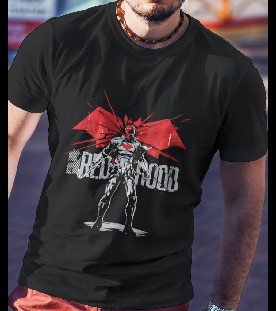 Red Hood Dynamic Vigilante Hero With Red Bat T-Shirt
