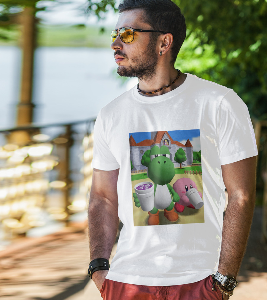 Yoshi Kirby Lean Purple Drink Castle Scene T-Shirt