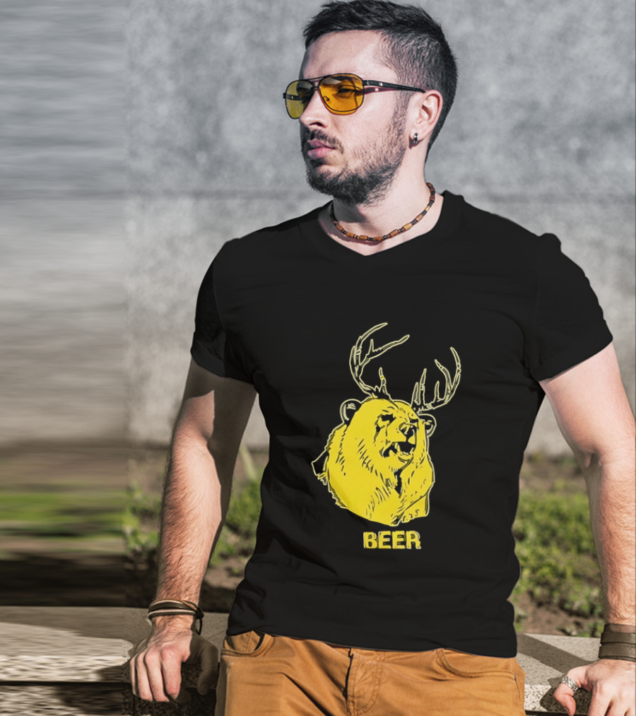 Beer Antlered Bear T-Shirt