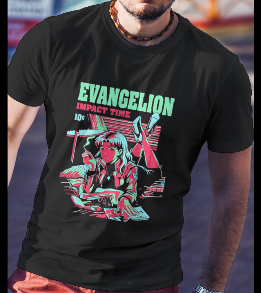 Evangelion Impact Time Misato Katsuragi Smoking Gun Bed Pulp Fiction Visual 90s T-Shirt