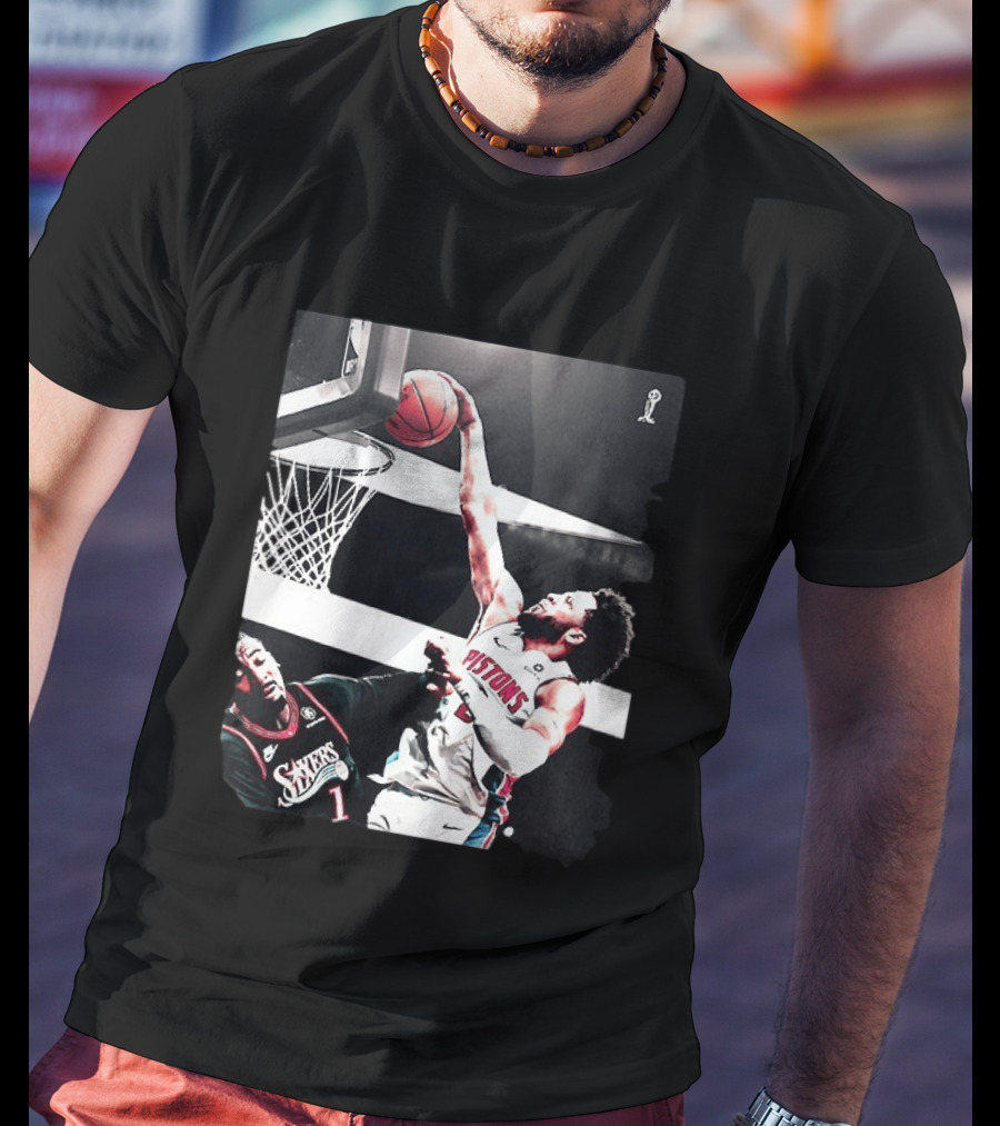 Pistons Cade Cunningham Slam Dunk Vs 76ers Andrei Drummond NBA Action T-Shirt