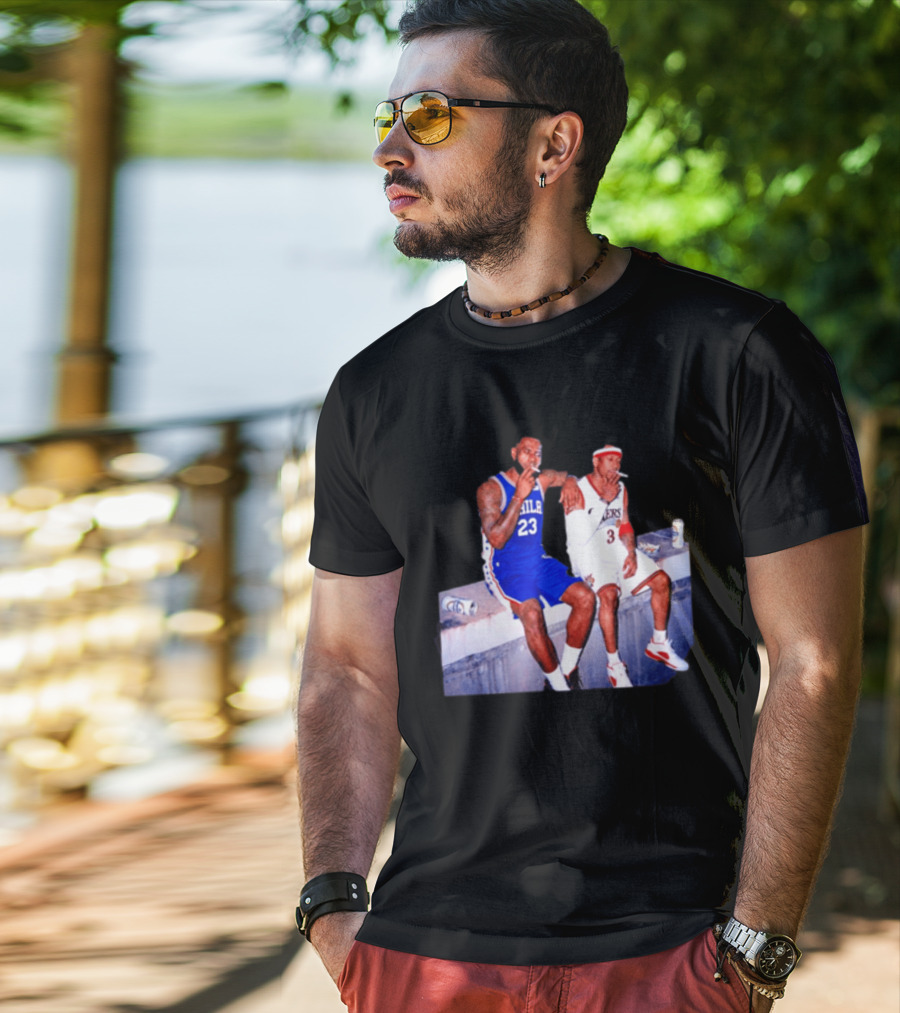 LeBron James Allen Iverson Philadelphia 76ers Smoking Scene Vintage NBA T-Shirt