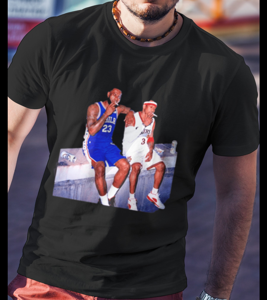 LeBron James Allen Iverson Philadelphia 76ers Smoking Scene Vintage NBA T-Shirt