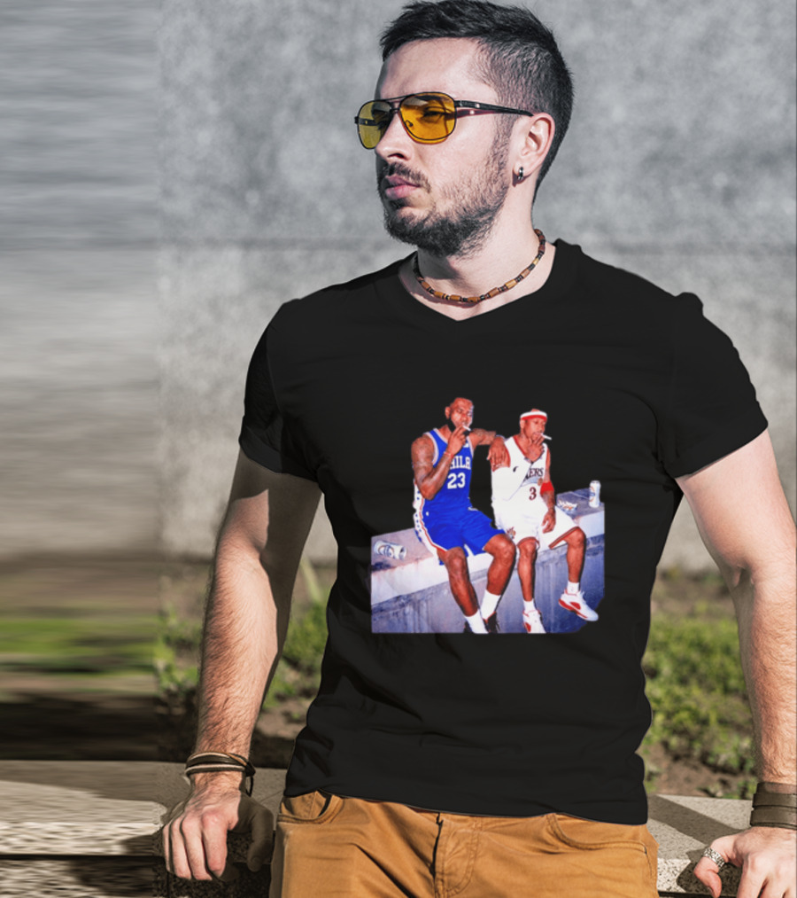 LeBron James Allen Iverson Philadelphia 76ers Smoking Scene Vintage NBA T-Shirt