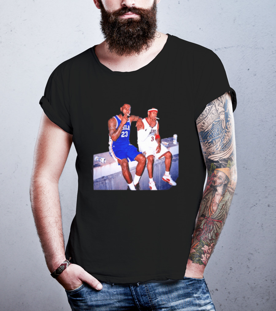 LeBron James Allen Iverson Philadelphia 76ers Smoking Scene Vintage NBA T-Shirt