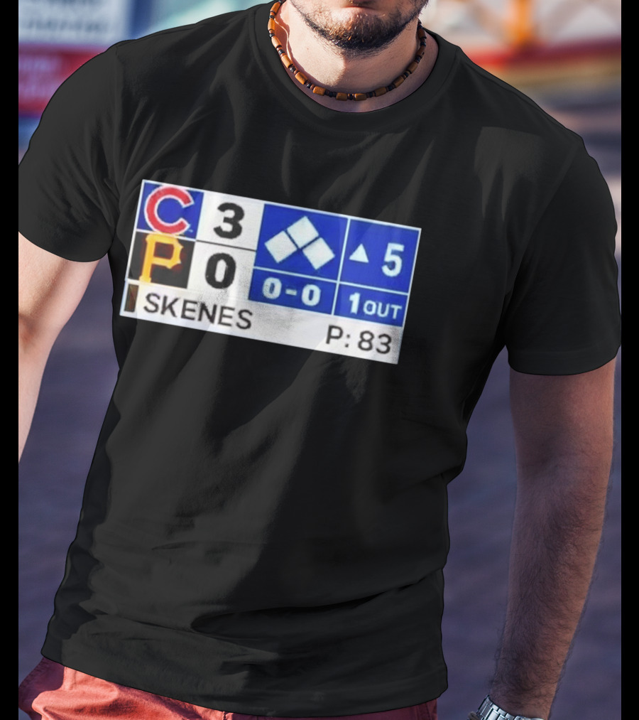 Chicago Cubs 3 Pittsburgh Pirates 0 Scoreboard Skenes Pitching 5th Inning Baseball T-Shirt