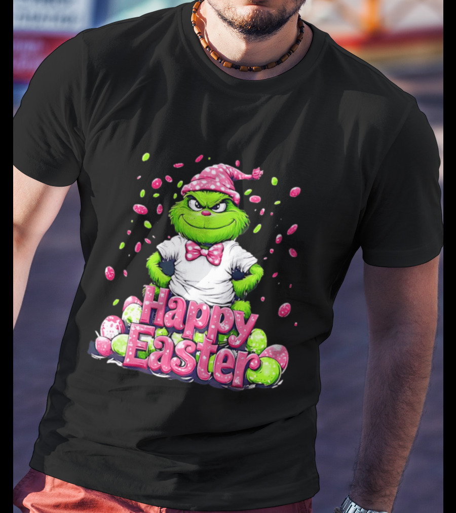 Happy Easter Grinch In Festive Hat With Colorful Eggs T-Shirt