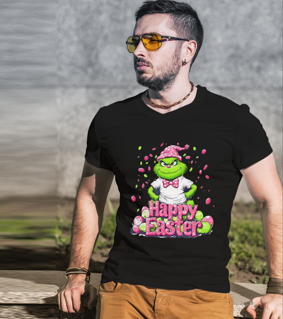 Happy Easter Grinch In Festive Hat With Colorful Eggs T-Shirt