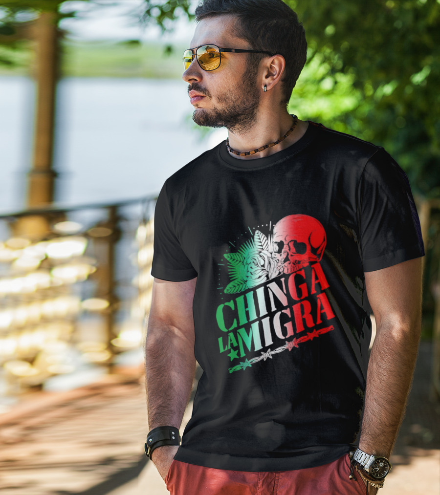 Chinga La Migra Skull Rose Immigration Reform T-Shirt