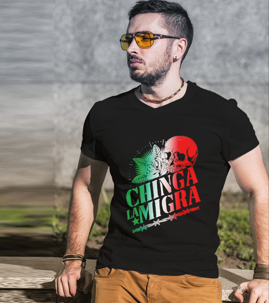Chinga La Migra Skull Rose Immigration Reform T-Shirt