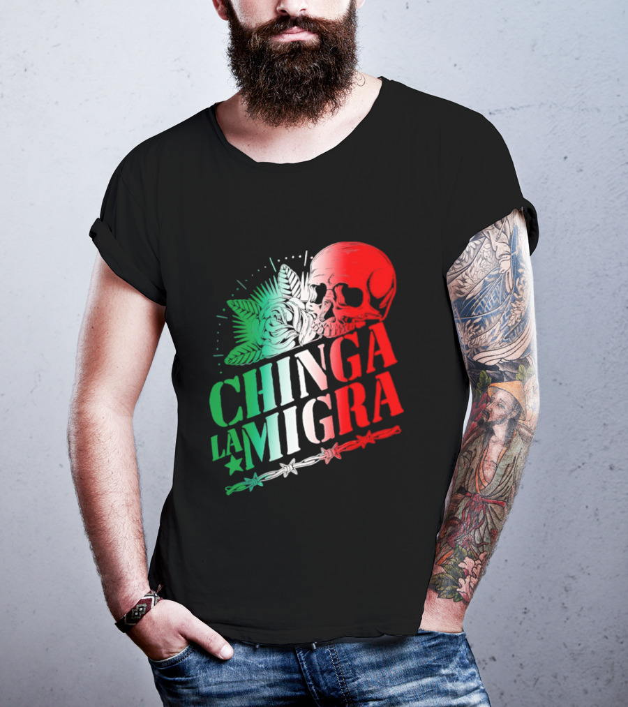 Chinga La Migra Skull Rose Immigration Reform T-Shirt